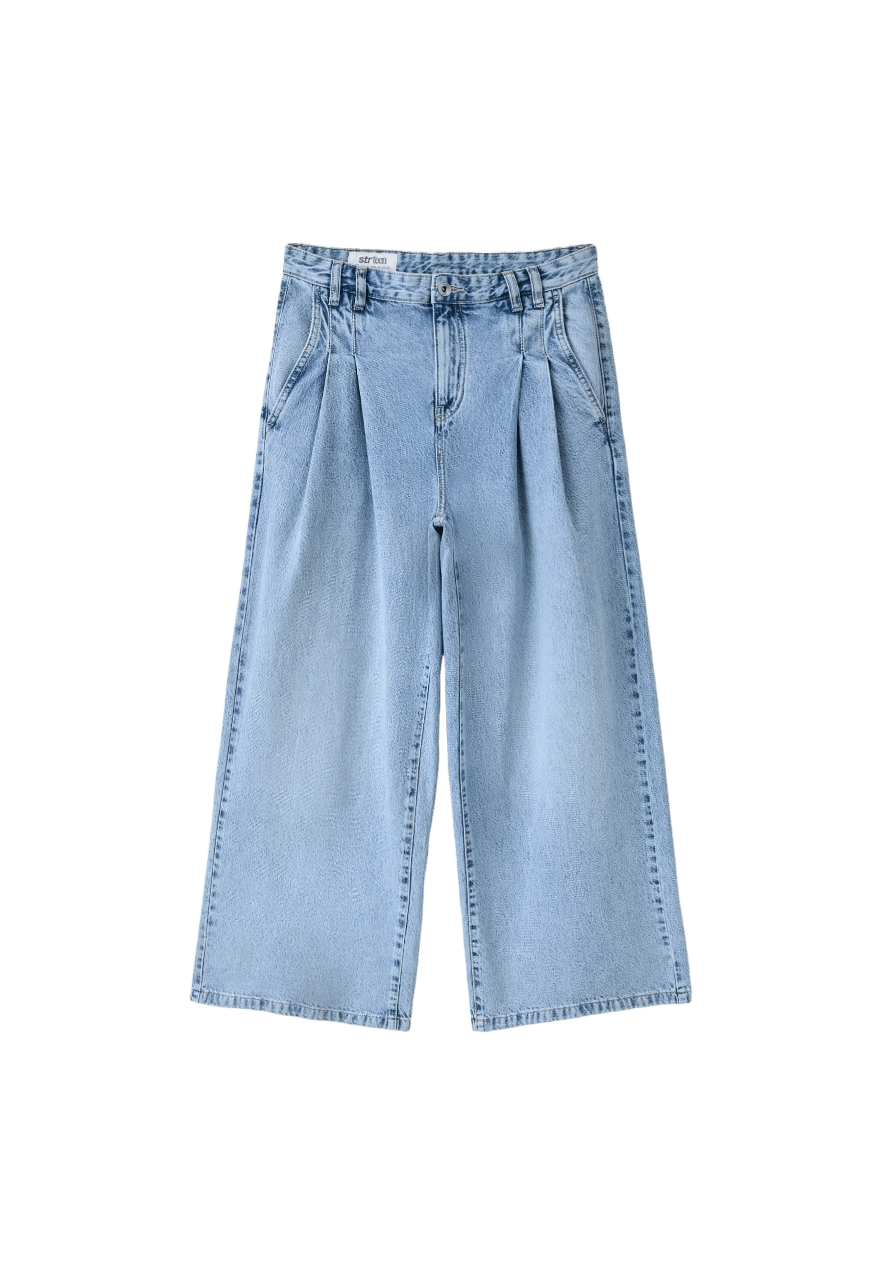 Pleated wide-leg jeans — MEDIUM LIGHT BLUE DENIM