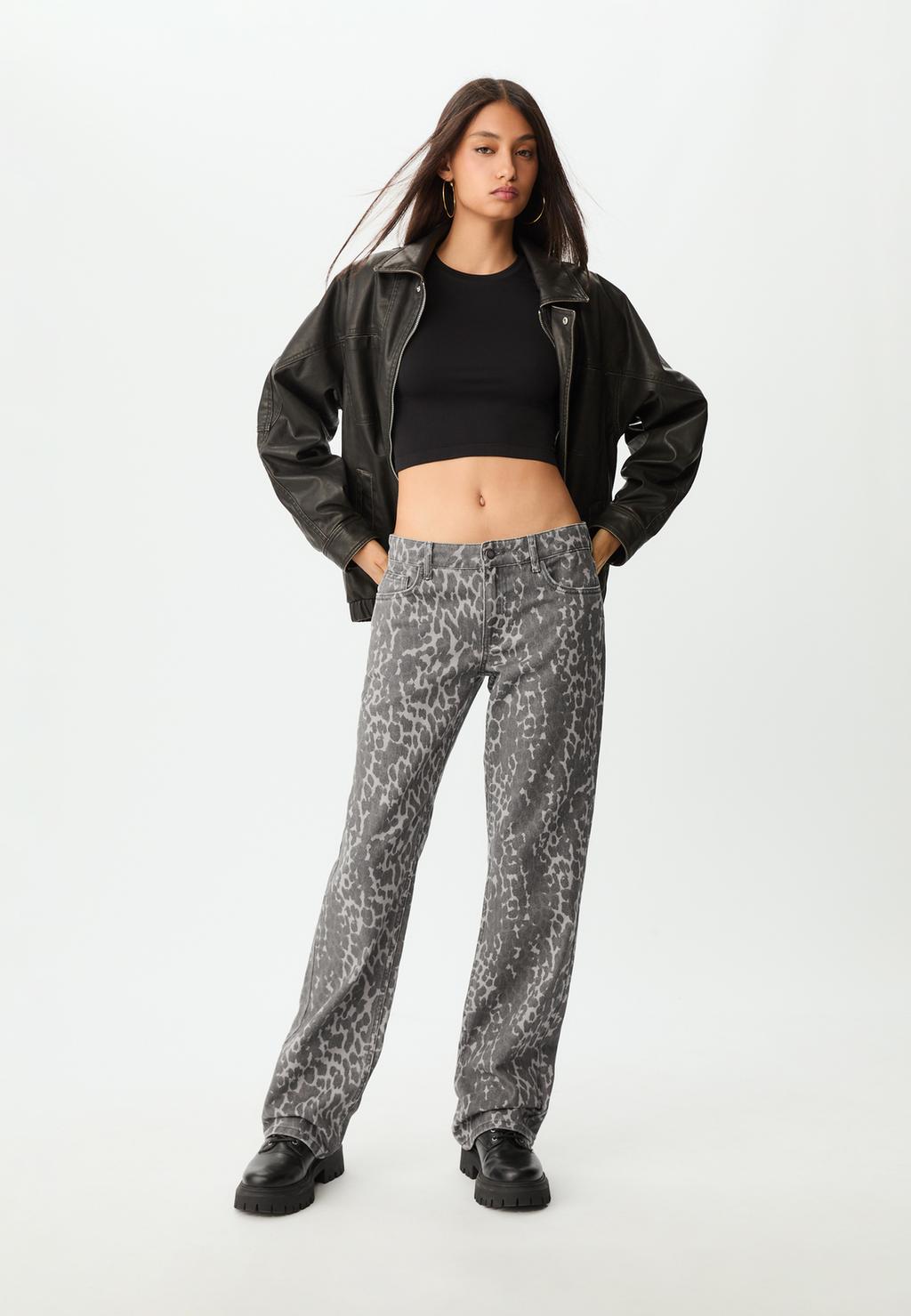 Pantalon straight léopard