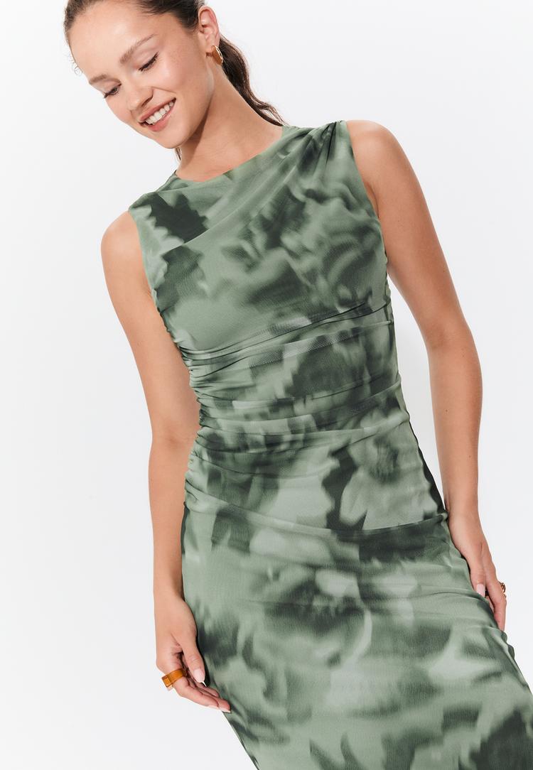 vestido midi tul estampado
