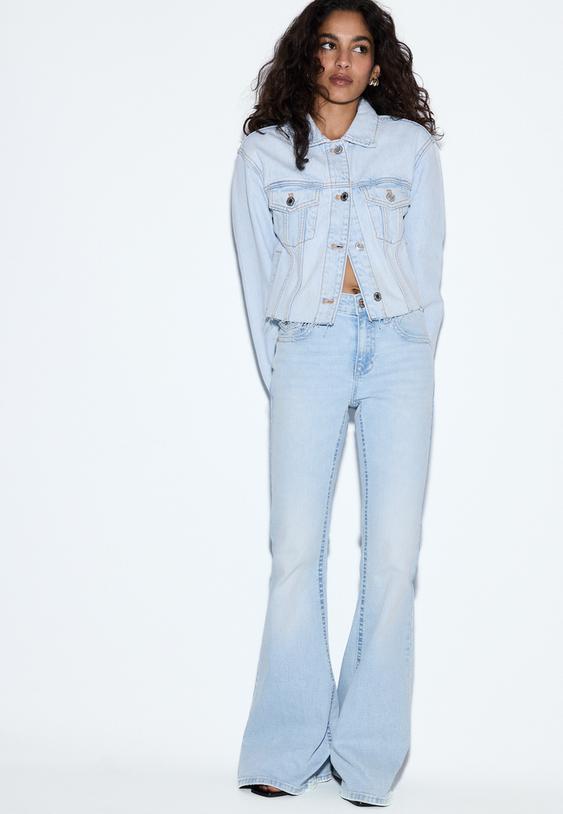 Stradivarius Veste En Jean Denim Bleu Moyen Clair Délavé L