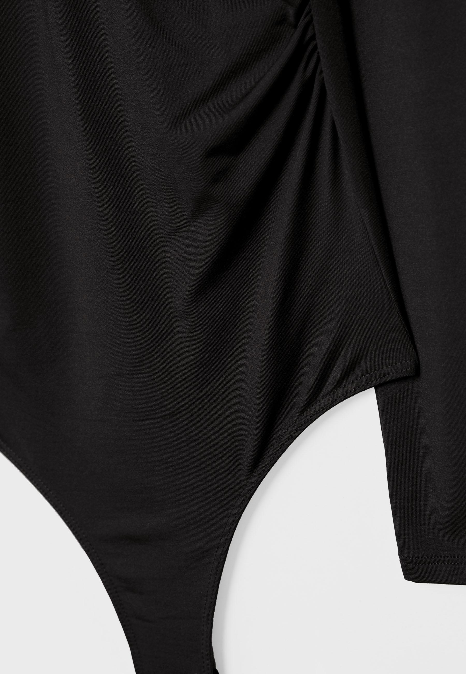 Gathered polyamide bodysuit with V-neckline — Black