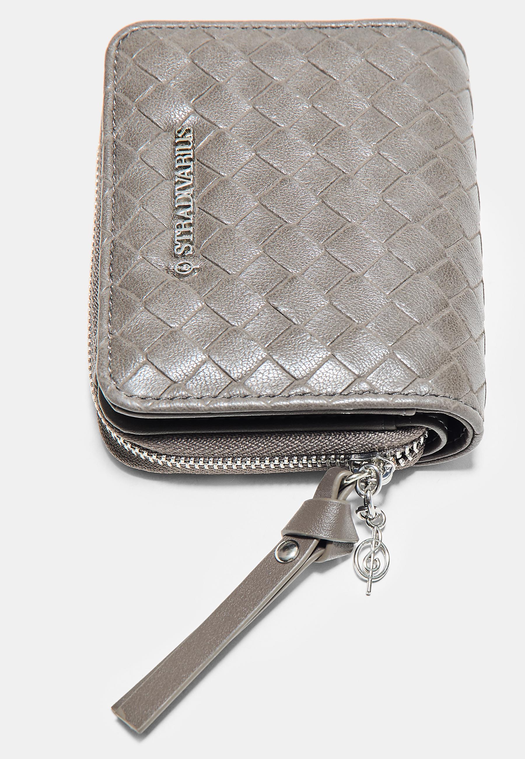 Braided-effect card holder purse — Dark grey