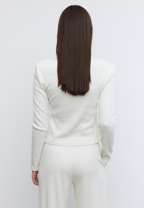 Stradivarius Knit Cardigan With Padded Shoulders Vanilla M