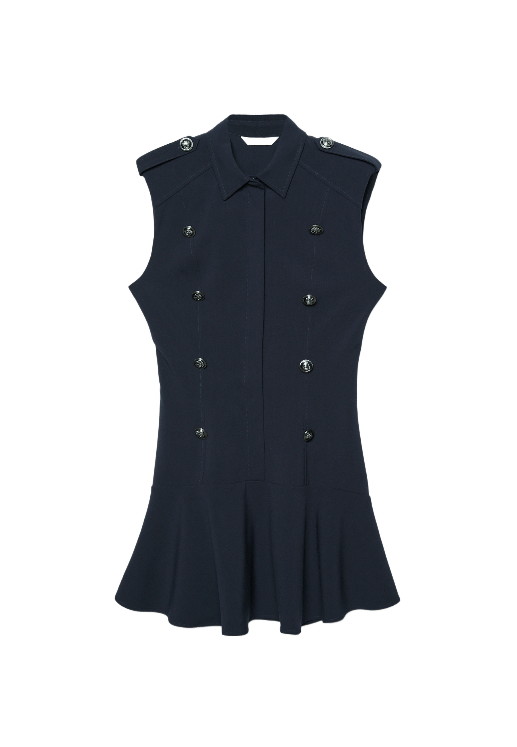 Short sleeveless buttoned dress — Dark blue