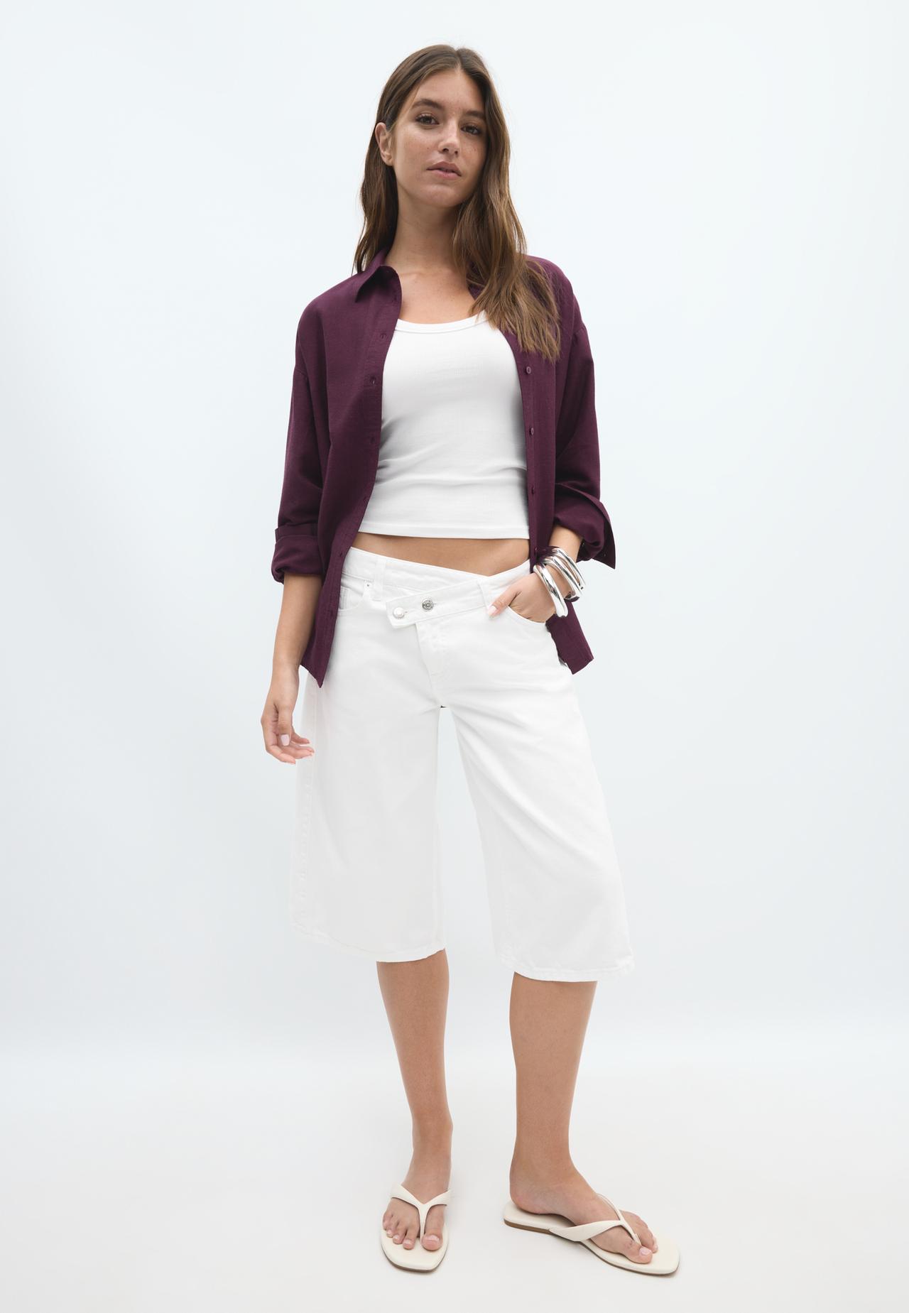 Linen-effect flowing shirt — Purple