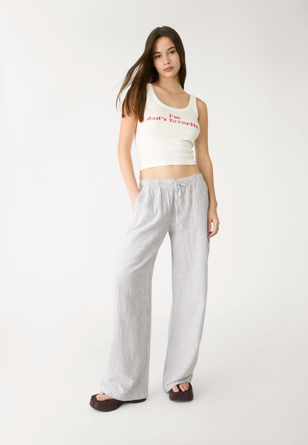 Pantalon fluide rayé en lin
