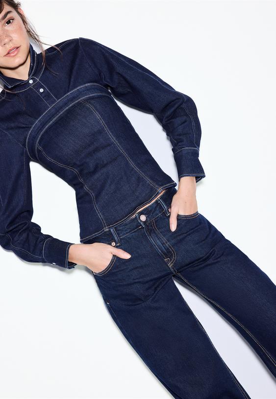 Stradivarius D91 Low Wide-Leg Jeans Overdyed Blue Denim 8