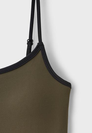 Polyamide strappy top with cups — Khaki 9
