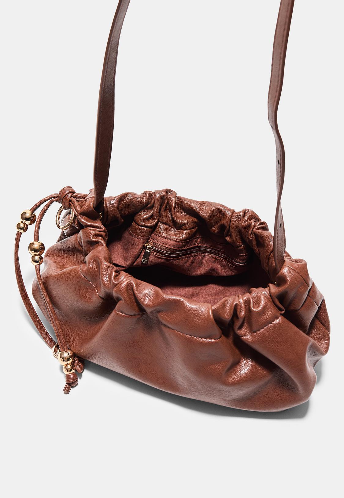 Brownie Leder Handtasche Mit Nieten Umhängetasche Mit Perlenbesatz