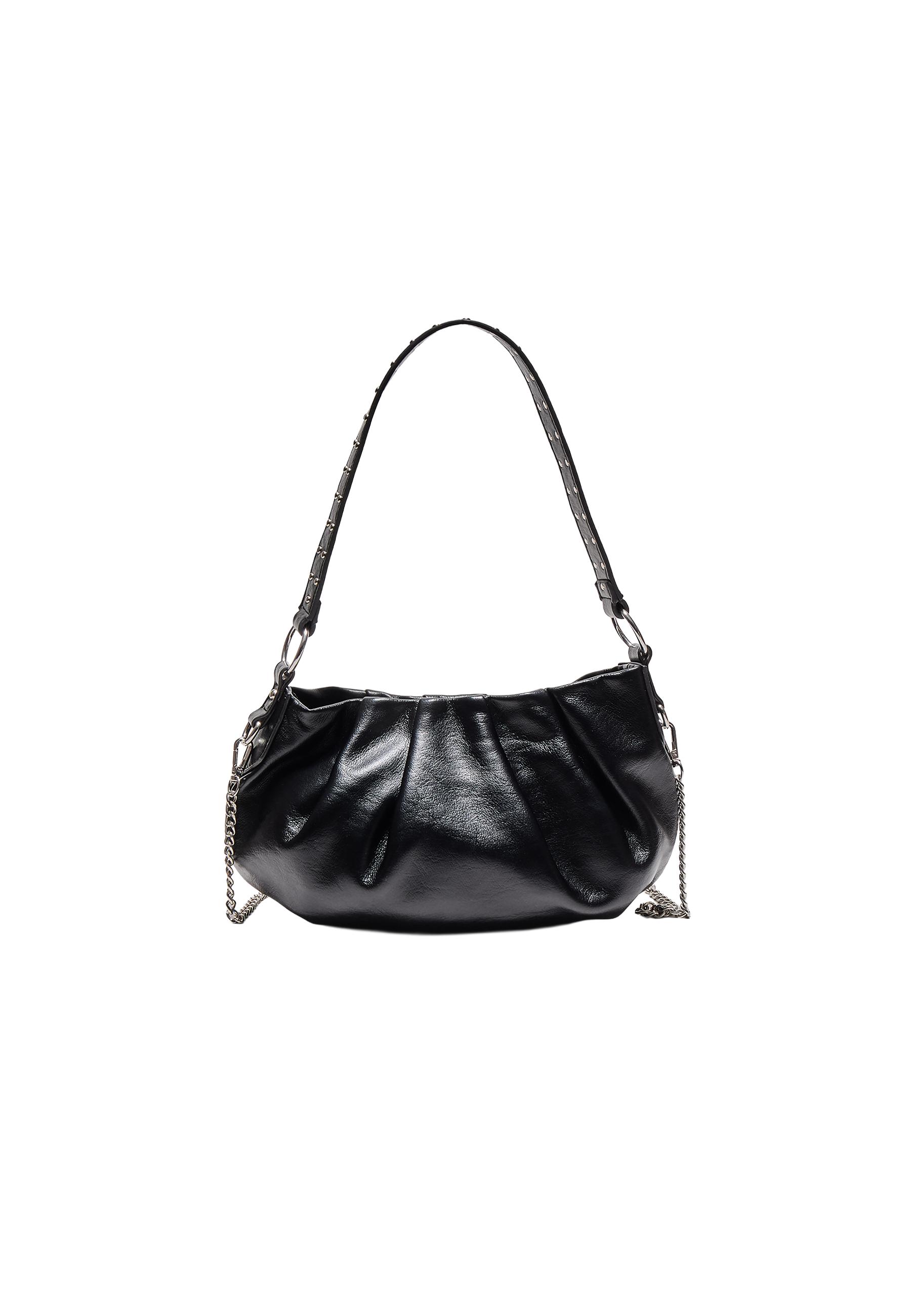Shoulder bag with pleat and strap detail — Black