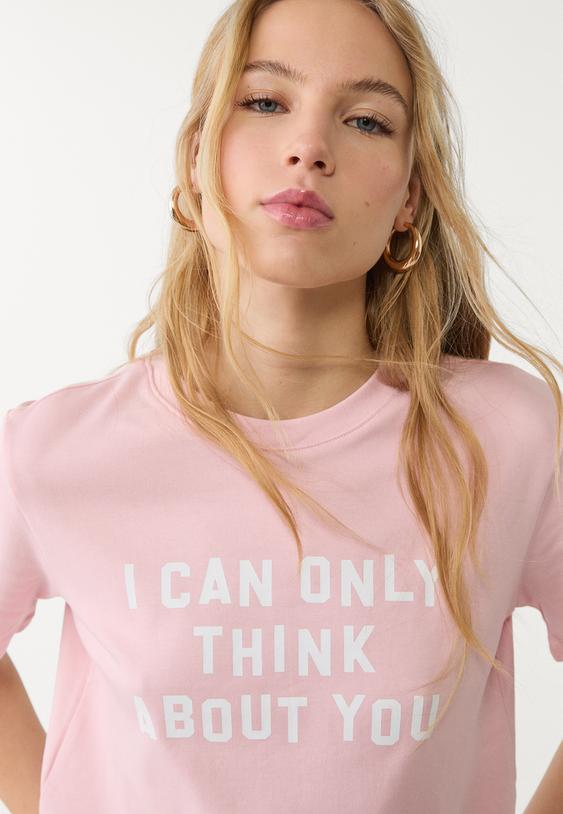 COTTON T-SHIRT WITH SLOGAN Stradivarius