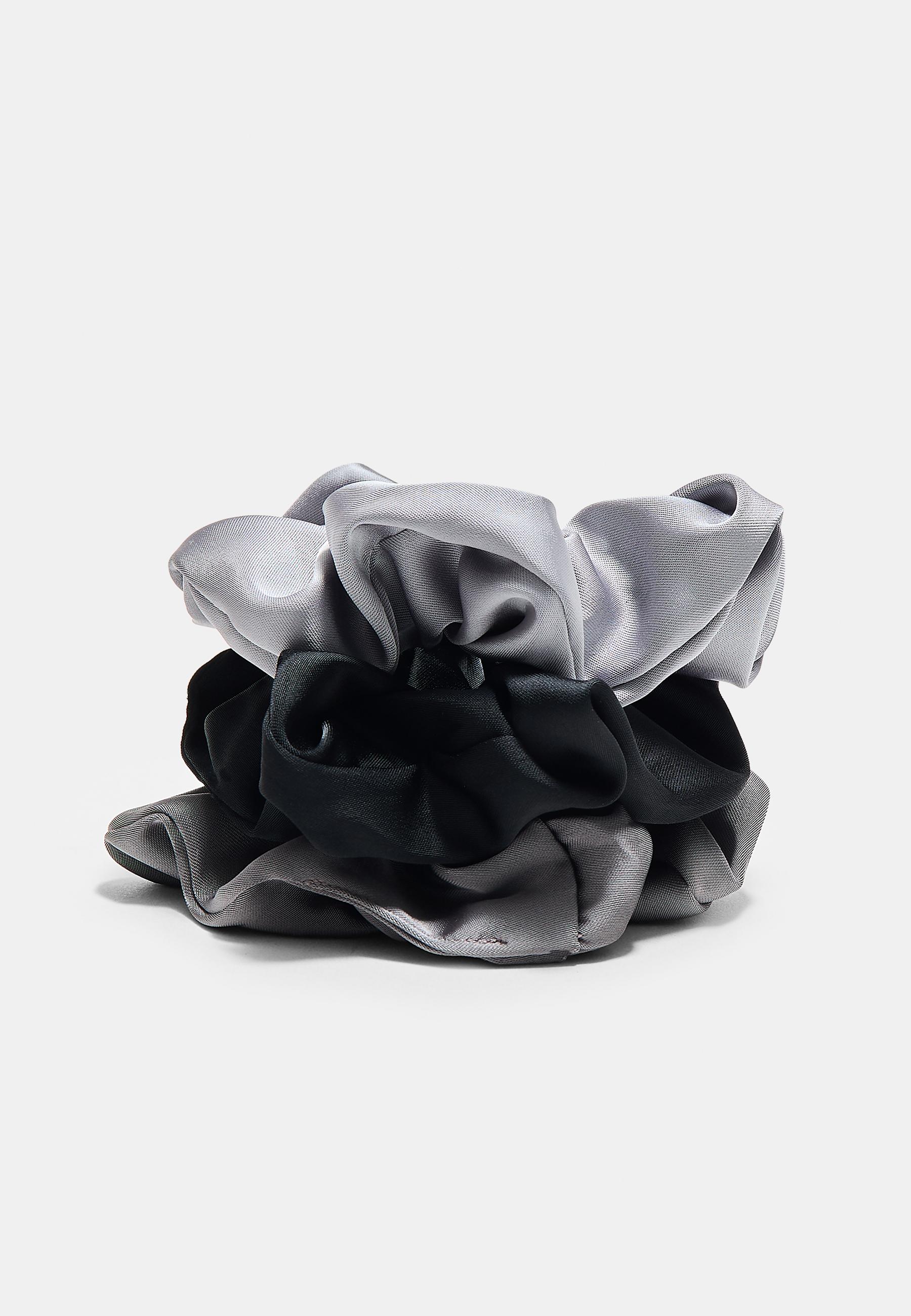 Set of 3 satin scrunchies — Mid grey