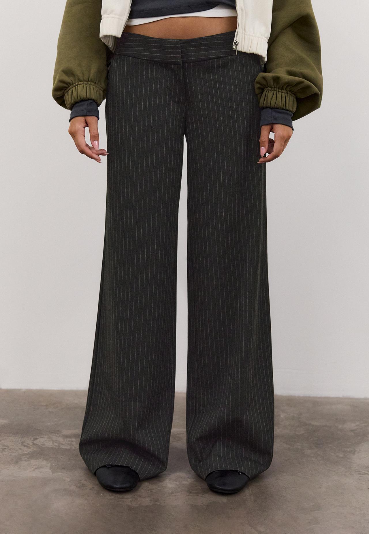Striped low-rise smart trousers — Dark grey