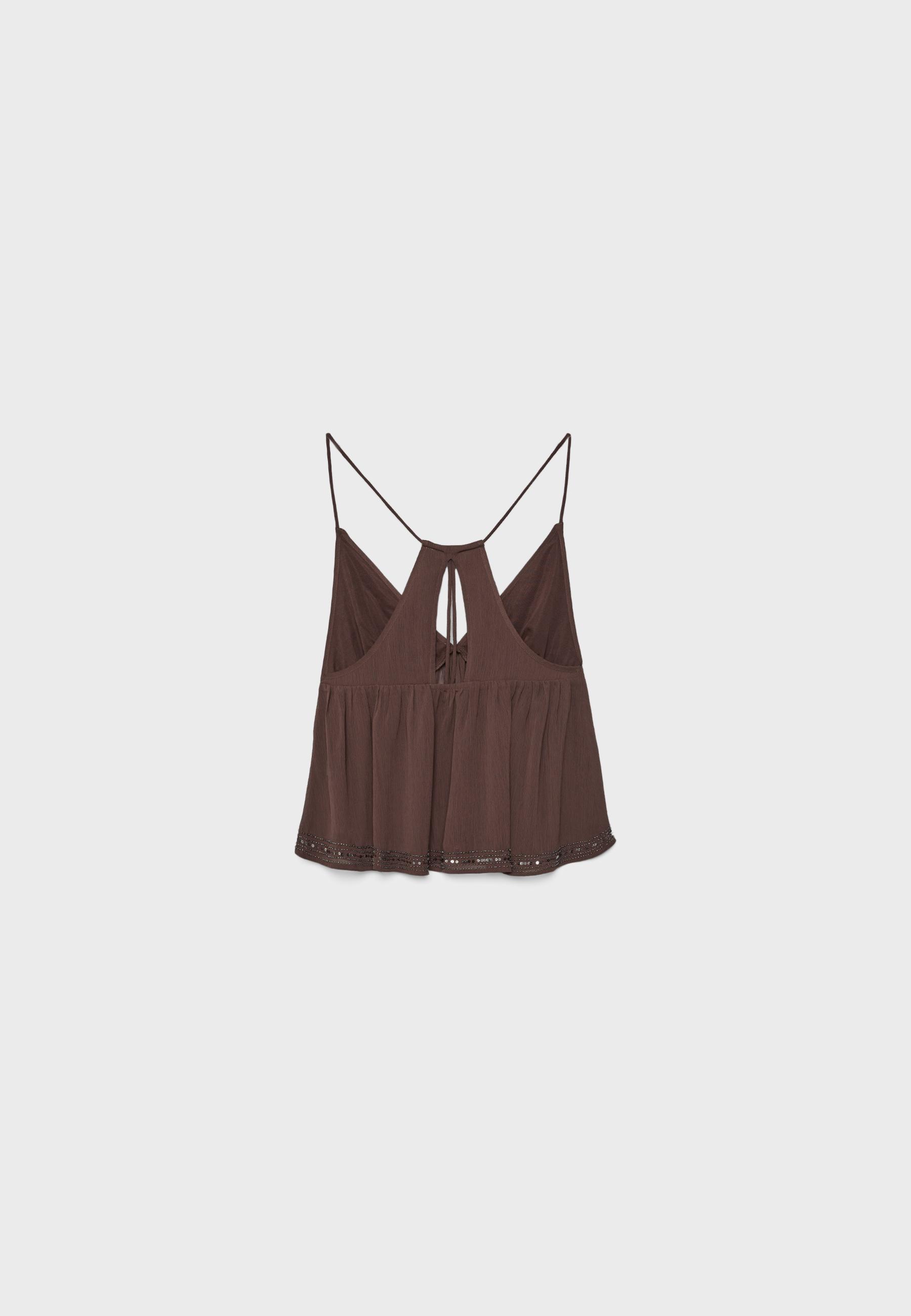 Embroidered strappy top — Brown