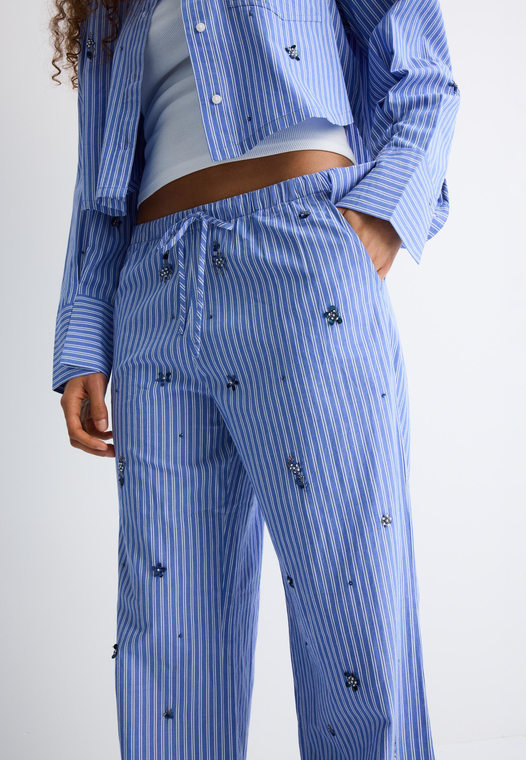 Embroidered pyjama-style trousers — Sky blue