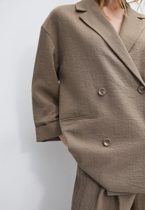 Stradivarius Blazer Fluide Double Boutonnage Marron L