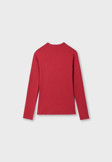 Basic funnel neck T-shirt — Dark red 7