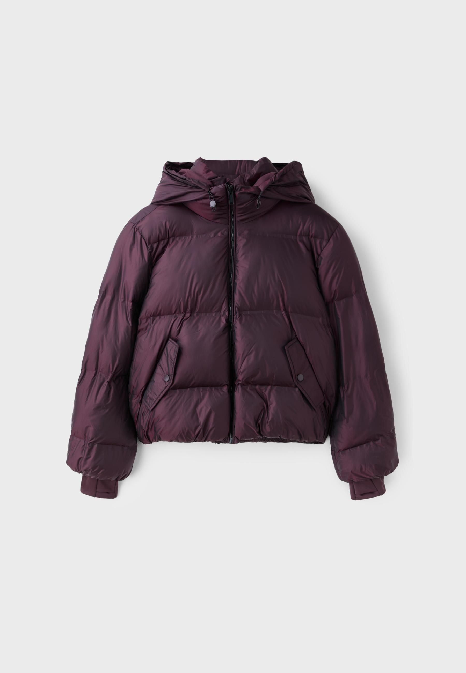 Hooded shiny padded jacket — Dark purple