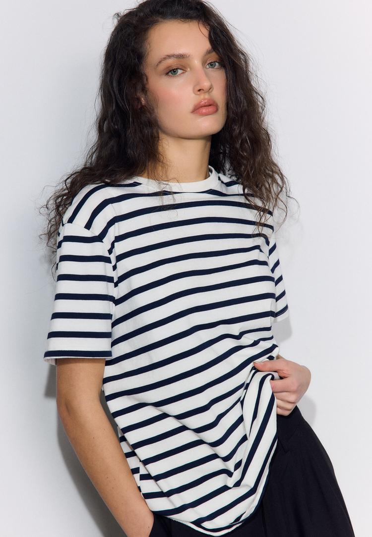 camiseta basica boxy heavy weight rayas