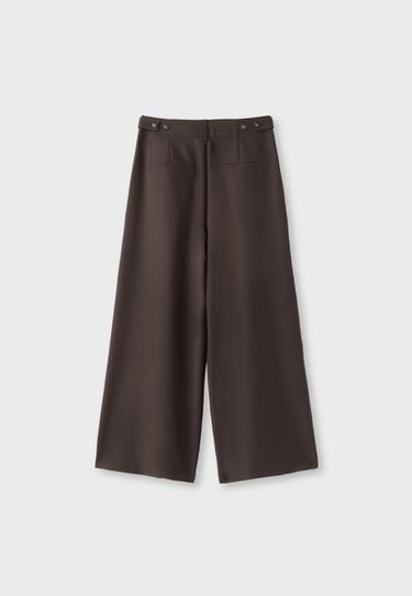 Wide-leg smart trousers with adjustable buttons — Brown 8