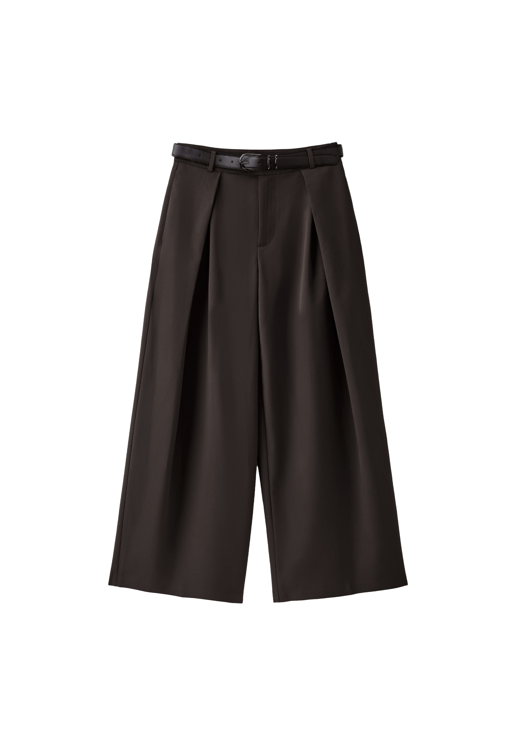 Wide-leg darted trousers with belt — Brown