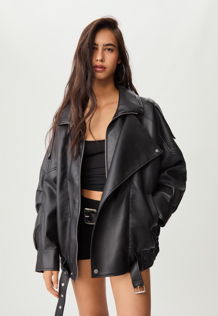 blouson oversize a patte similicuir