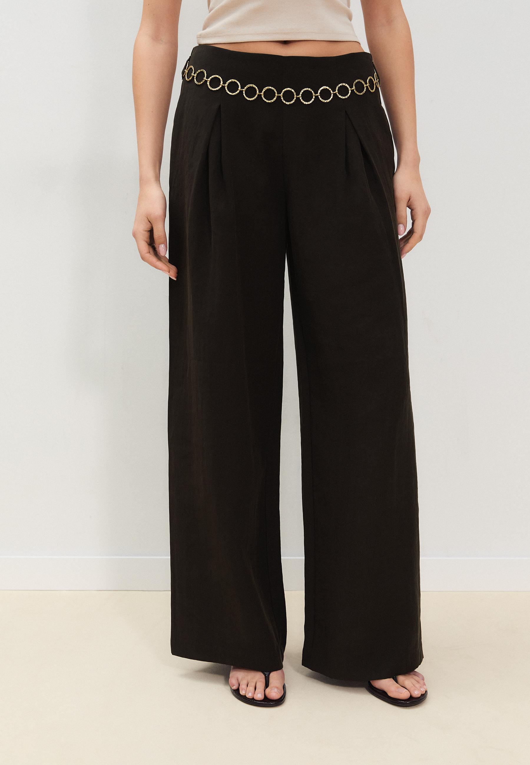 Lyocell darted trousers with chain — Brown