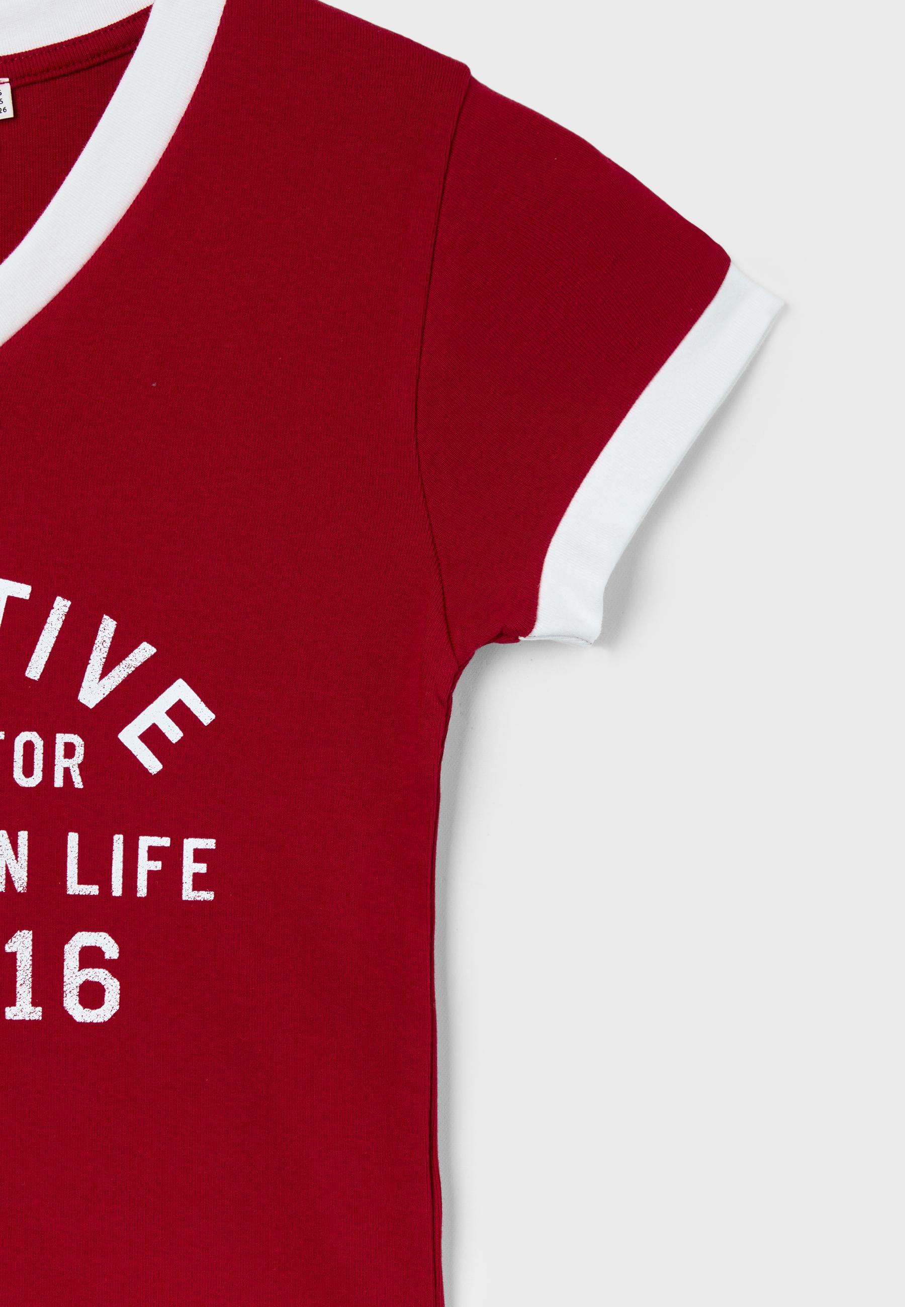 Graphic V-neck T-shirt — Red