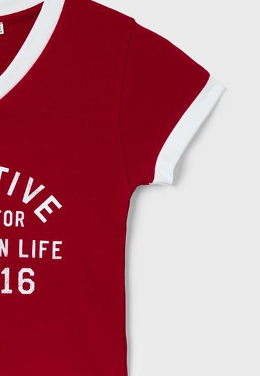 Graphic V-neck T-shirt — Red 9
