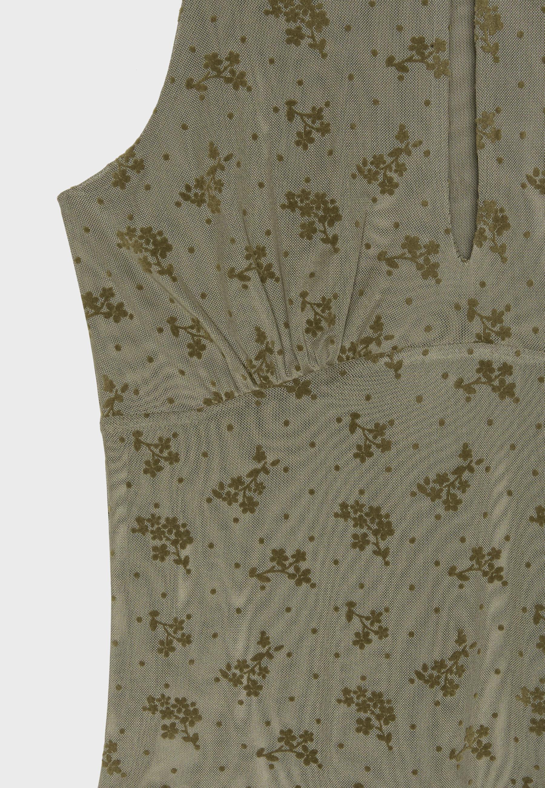 Sleeveless stand collar top with split — Olive green