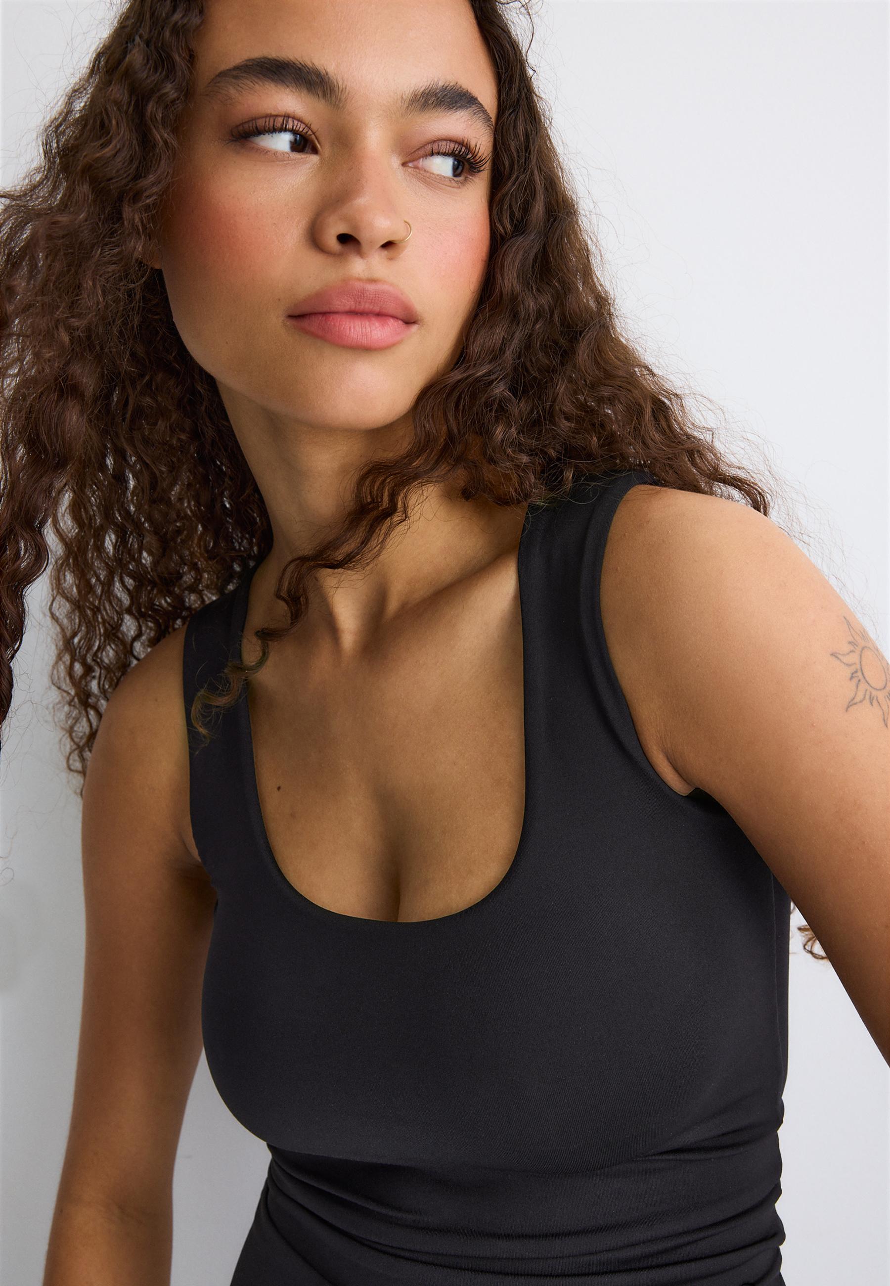 Polyamide wide-strap T-shirt — Black