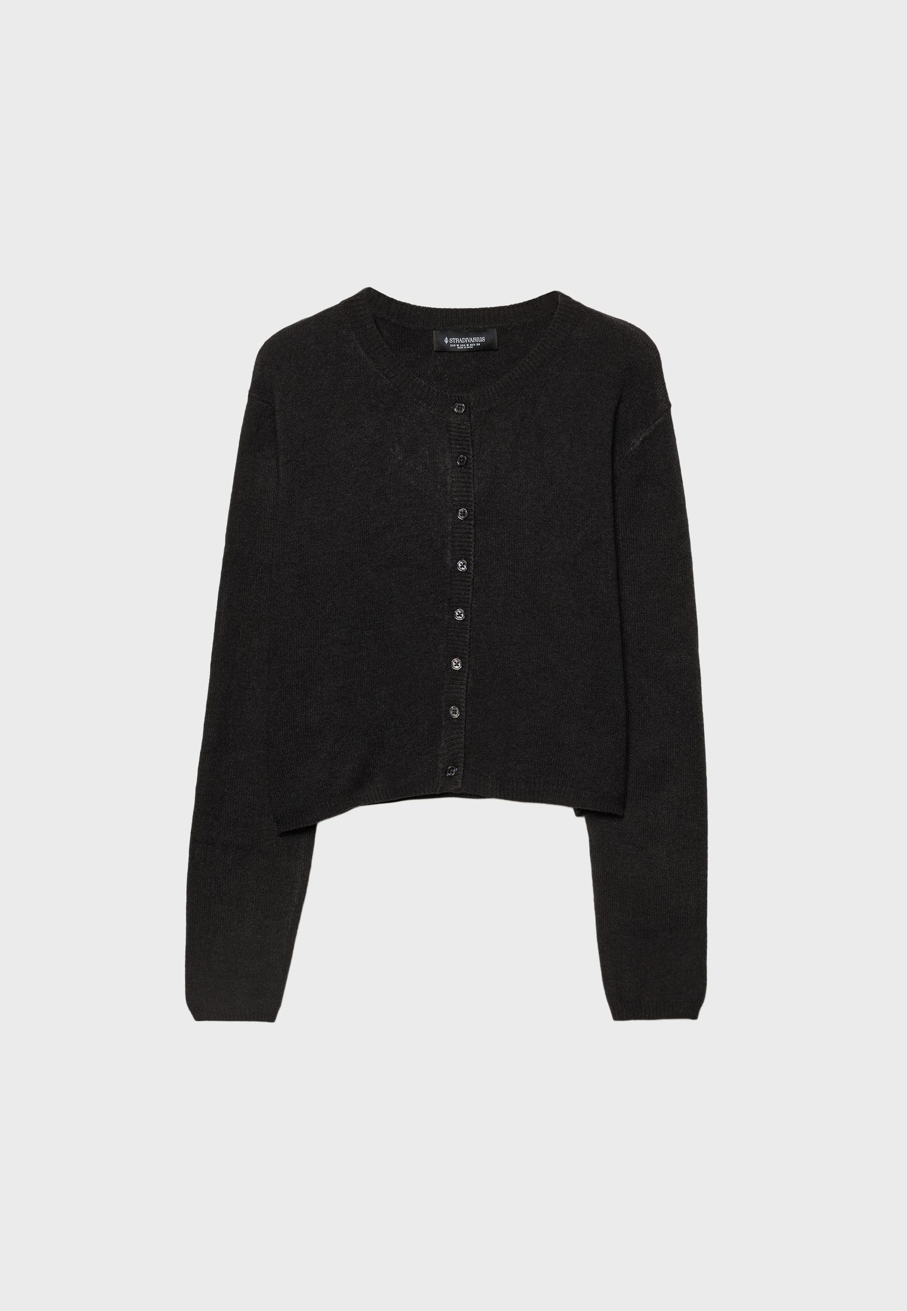 Soft-touch button-up knit cardigan — Black