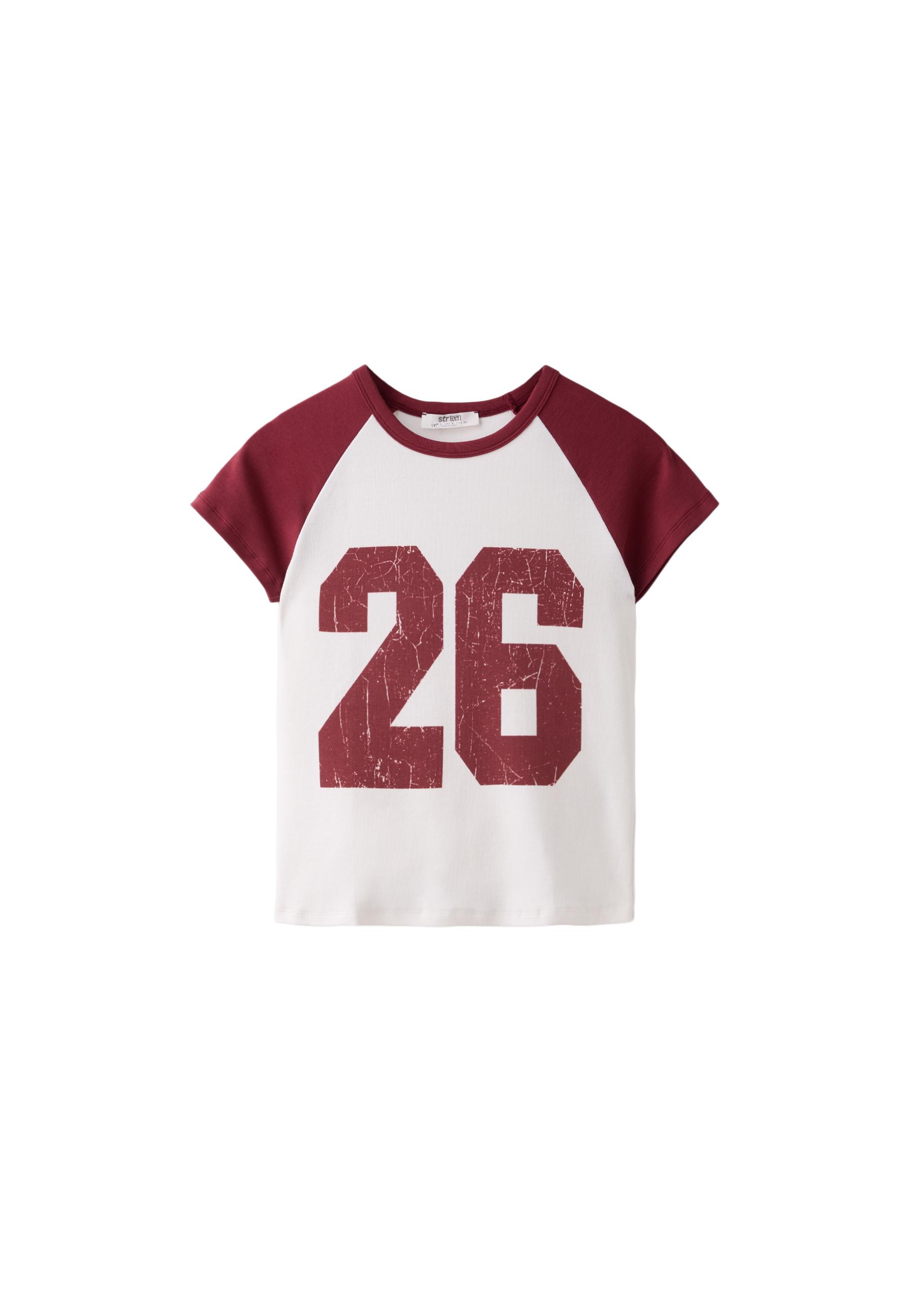 Printed short sleeve T-shirt — Dark red