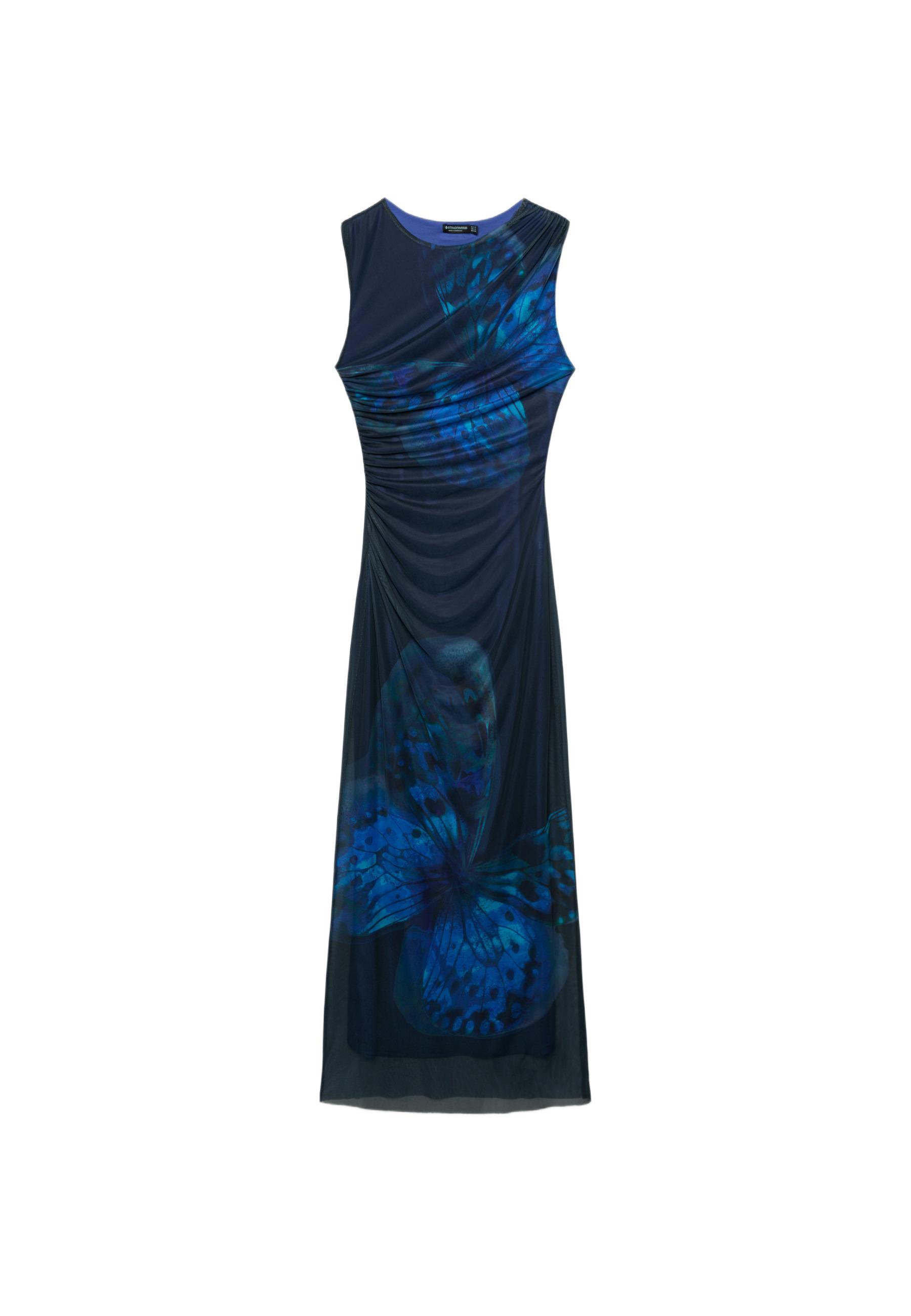Printed tulle midi dress — Navy blue