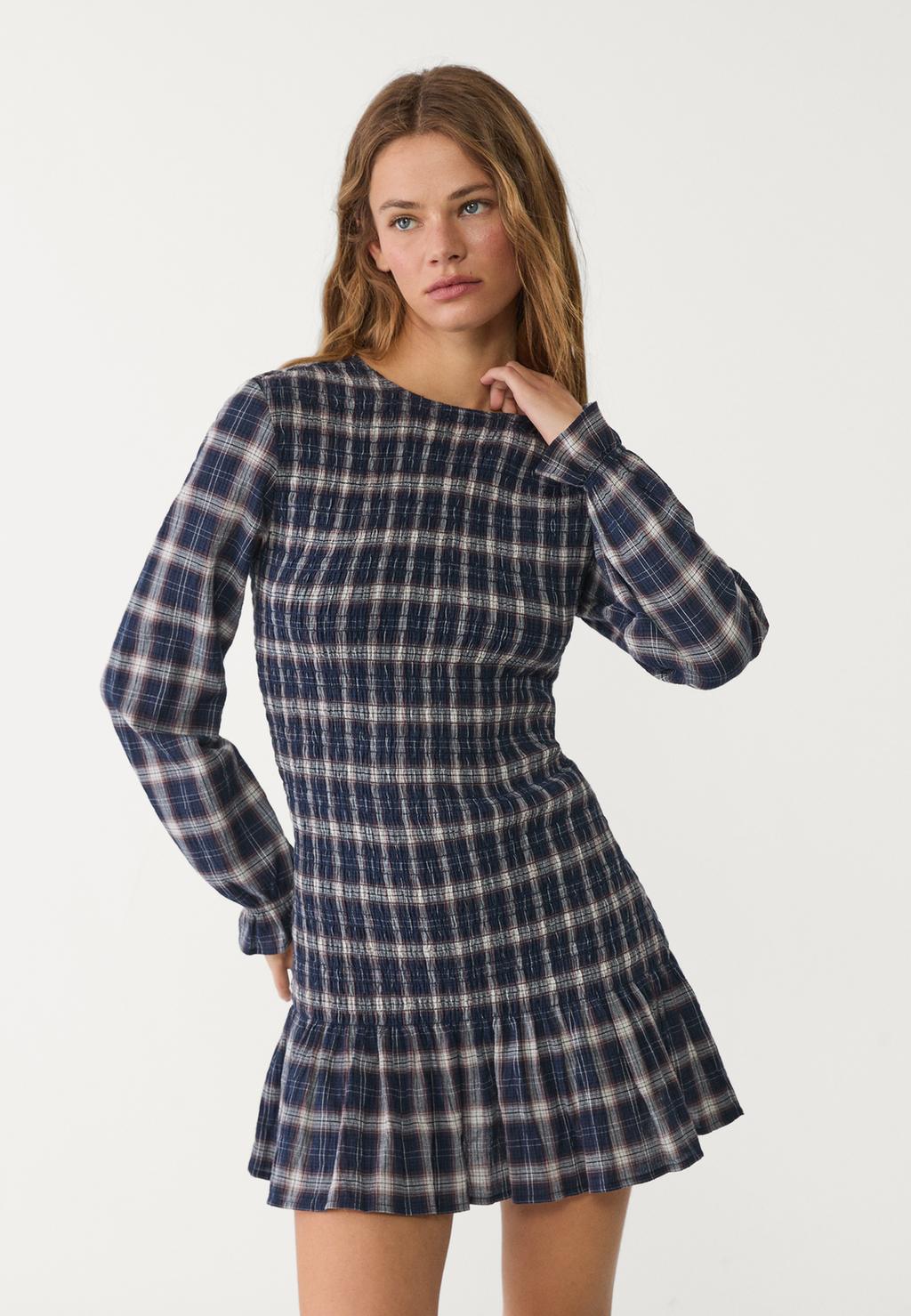 Short check dress with ruffles