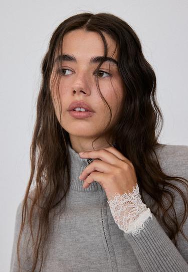 Fitted zip-up knit cardigan — Grey melange 4
