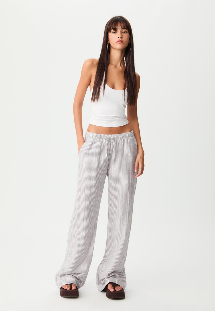 pantalon fluido con lino rayas