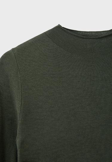 Basic wool silk mock neck jumper — Khaki 10