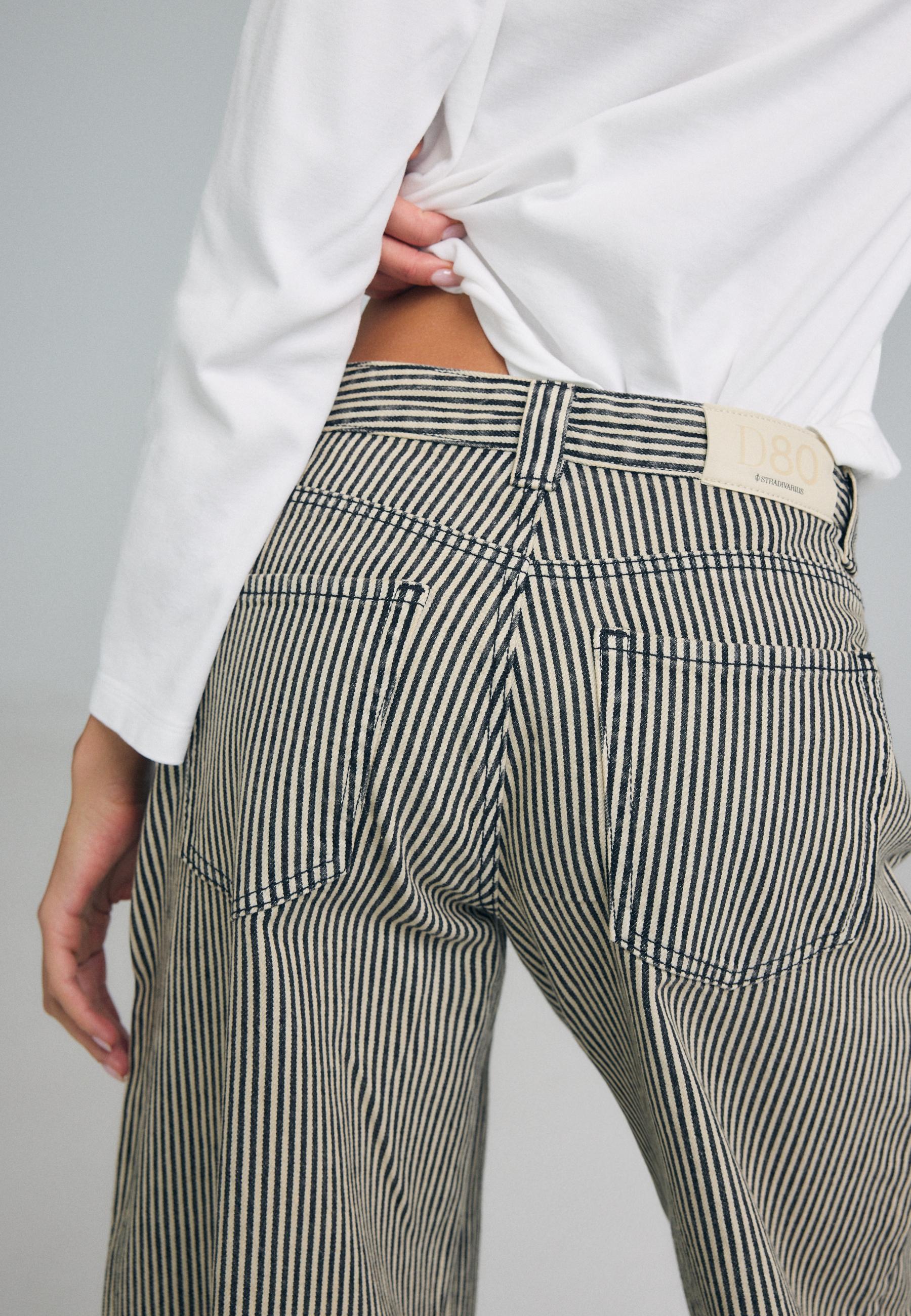 Stradivarius D80 Çizgili barrel jean görsel 8