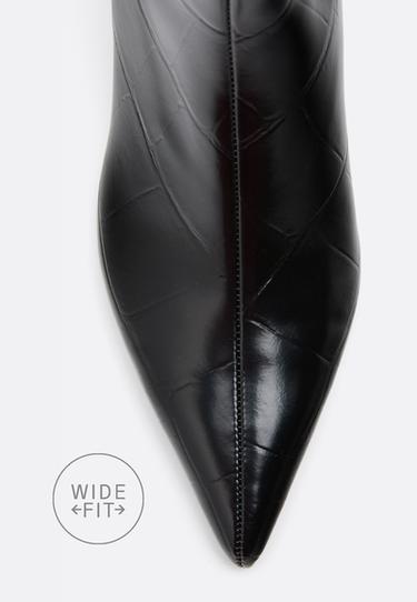 Wide-leg crocodile-effect kitten heel ankle boots — BLACK  4