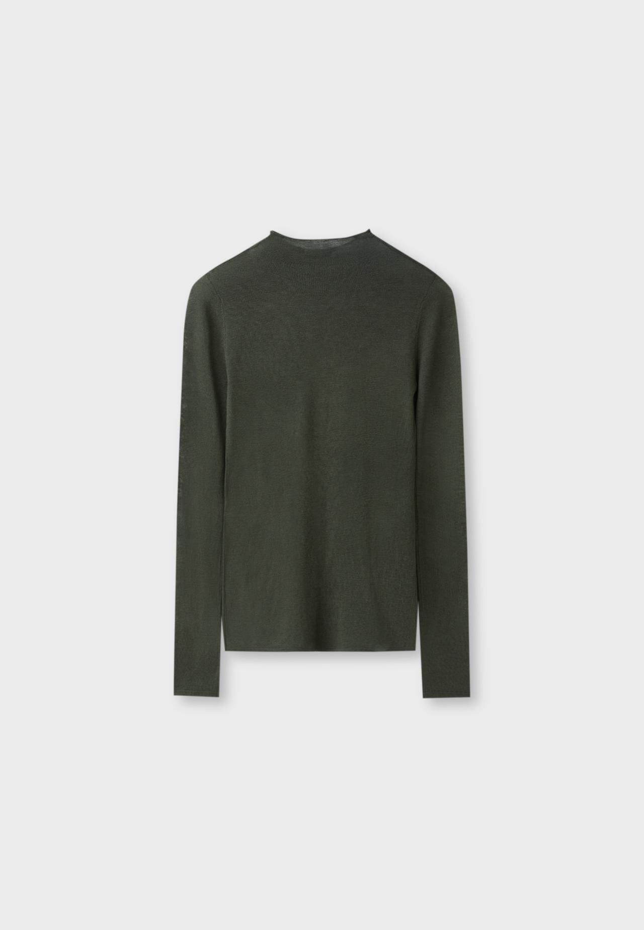 Basic wool silk mock neck jumper — Khaki