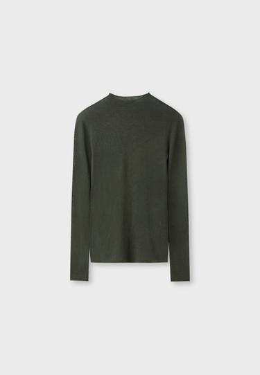 Basic wool silk mock neck jumper — Khaki 9