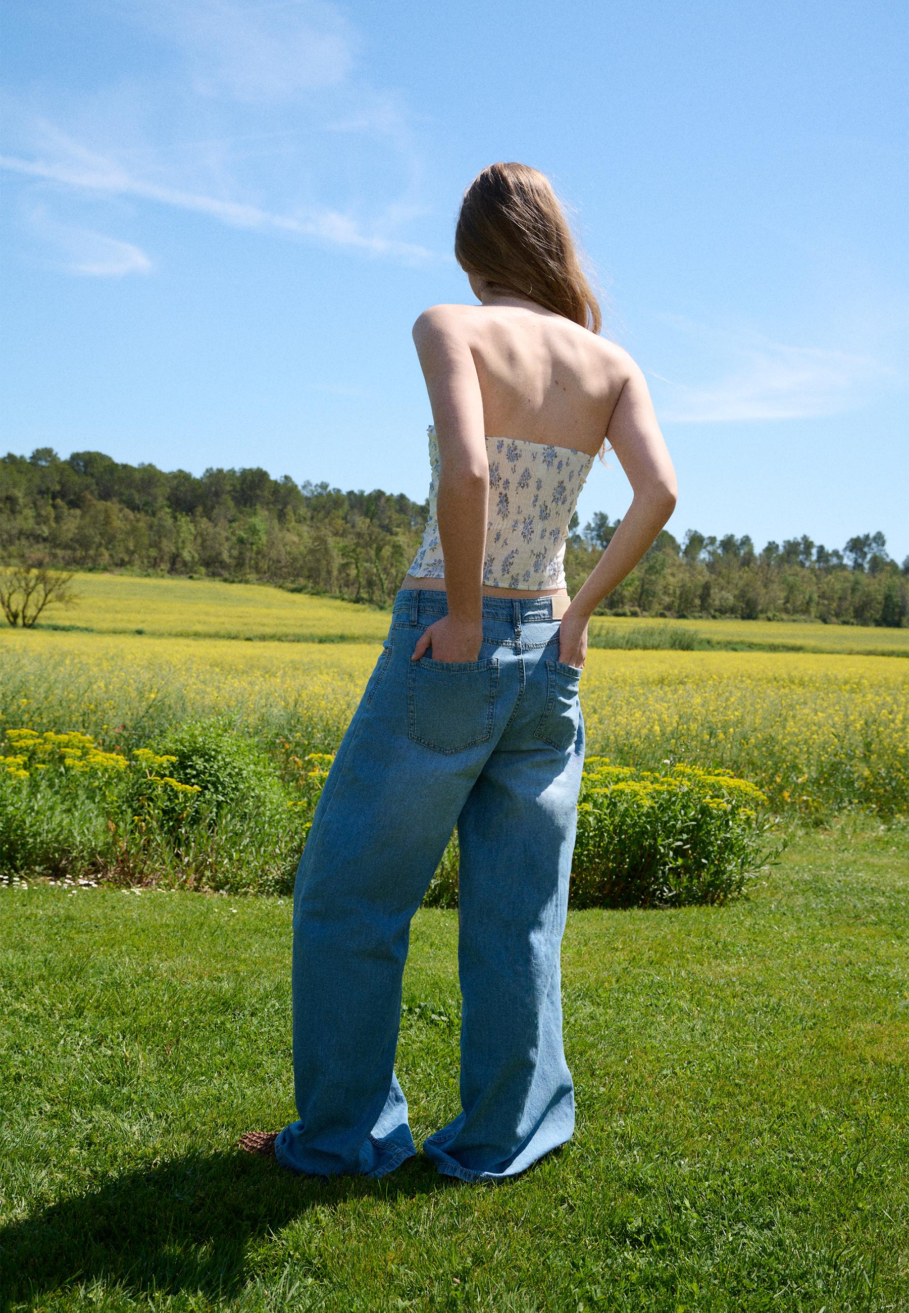 Wide-leg light denim jeans — MEDIUM LIGHT BLUE DENIM