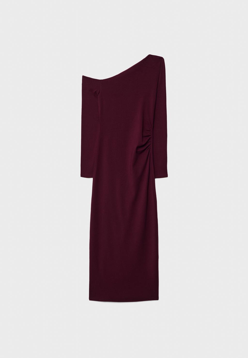 Midi dress with asymmetric neckline