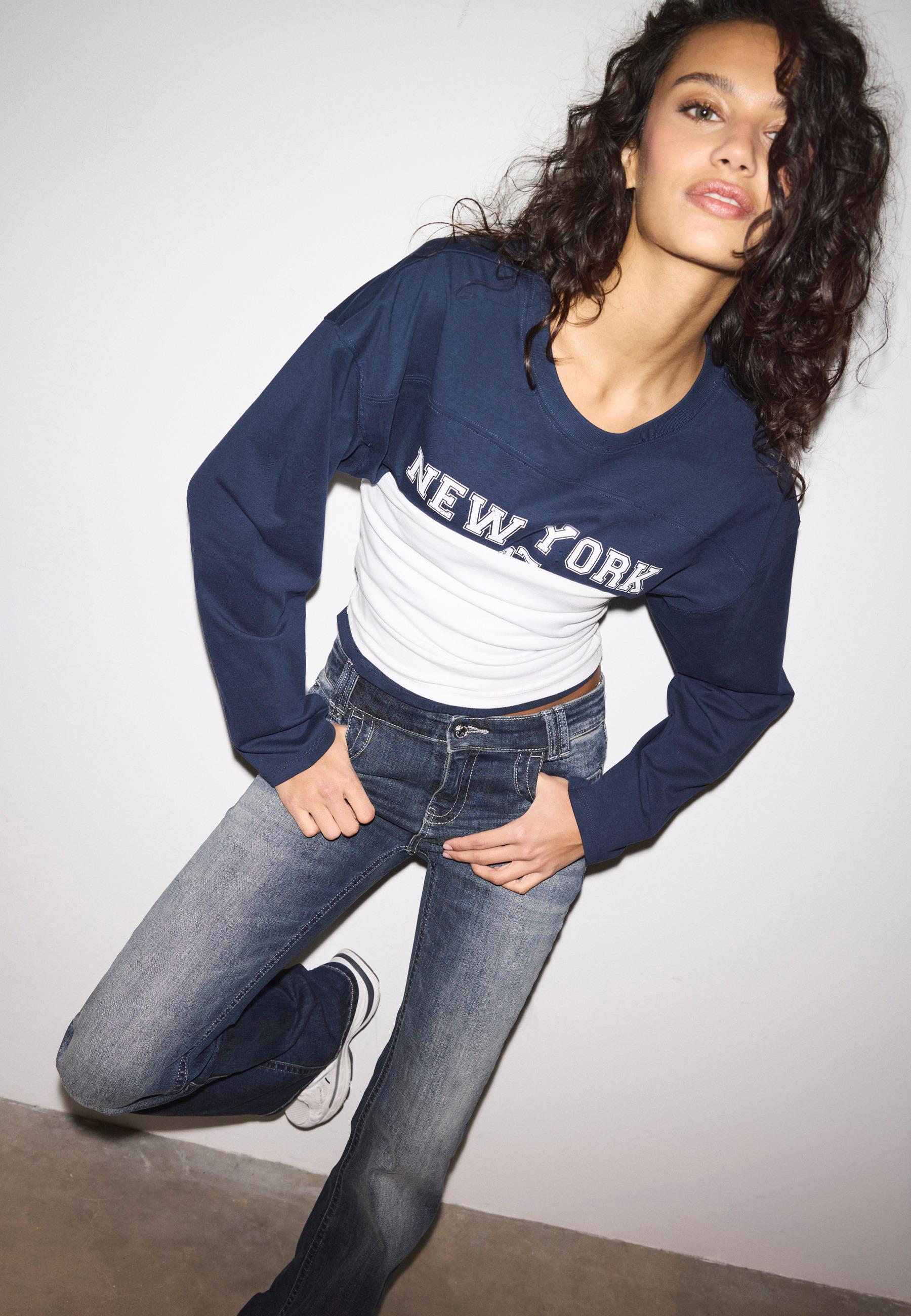 Printed kimono sleeve T-shirt — Navy blue