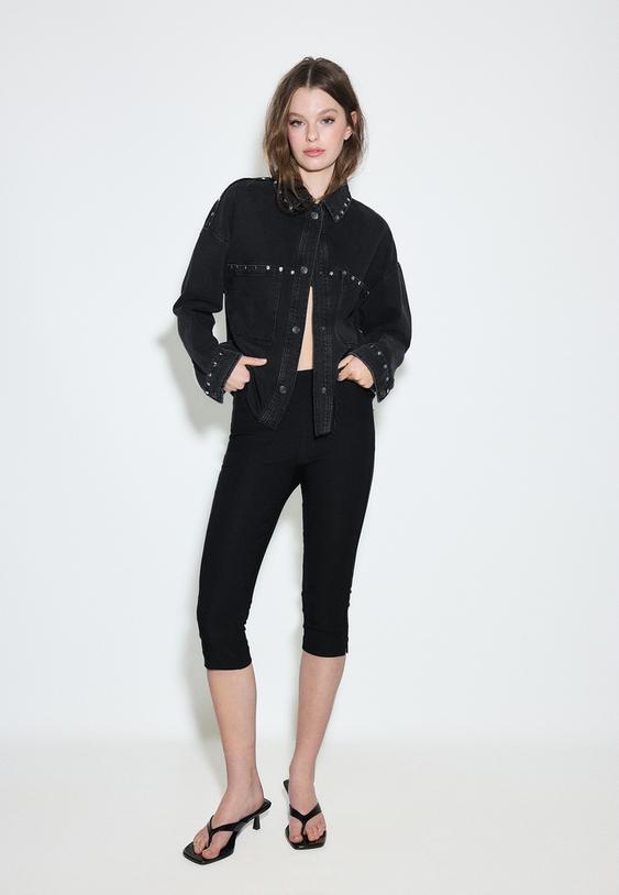 sobrecamisa corta denim tachas