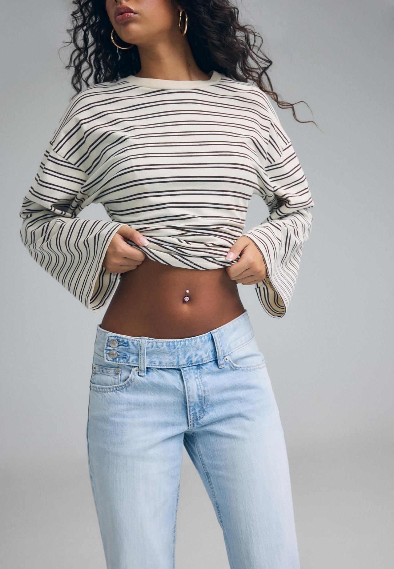 Low-rise straight jeans with hammer waist — MEDIUM LIGHT BLUE DENIM