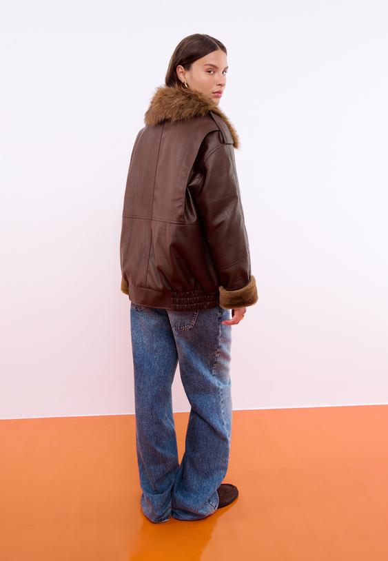 leather effect jacket with contrast collar