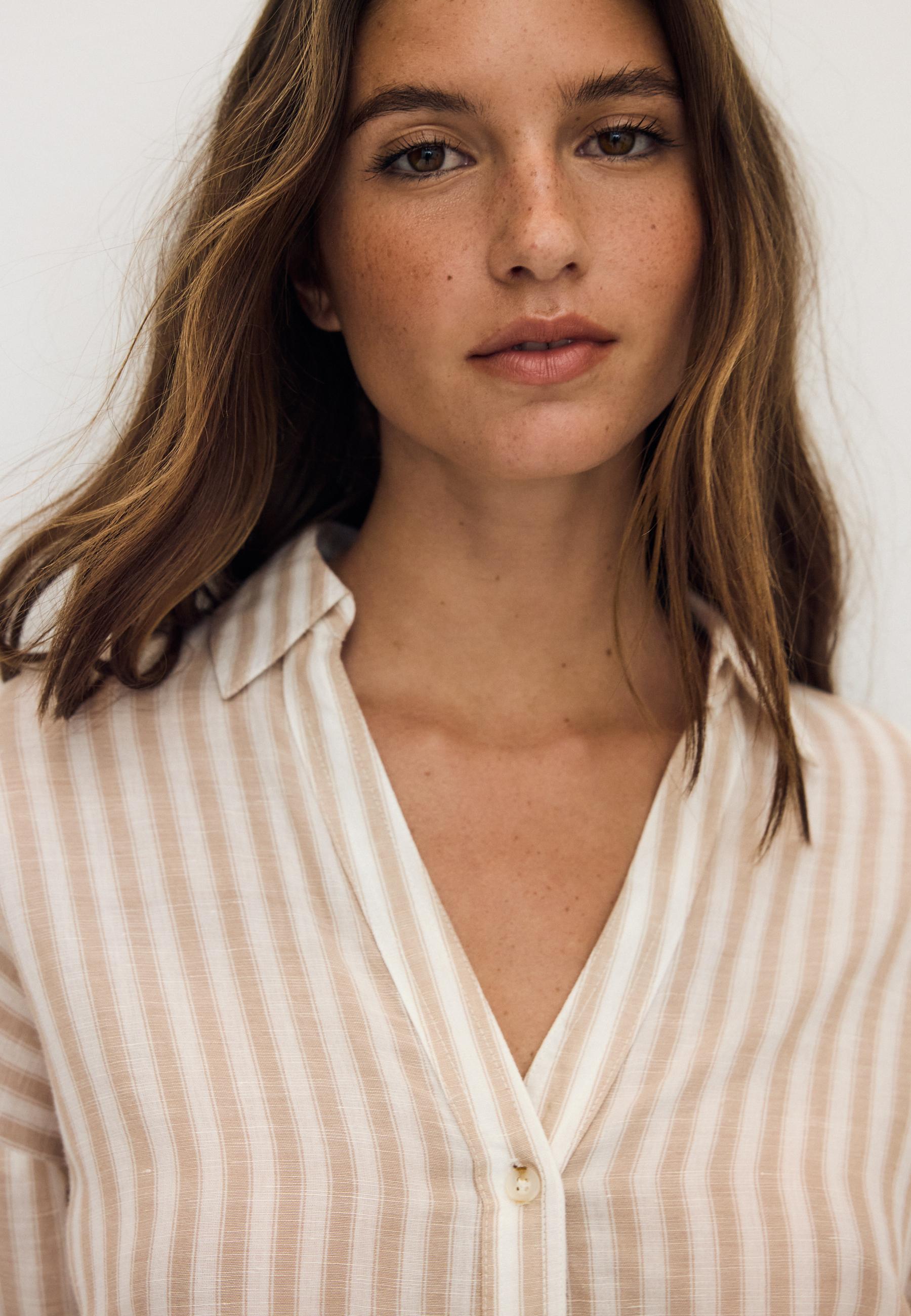 Linen-effect kimono sleeve shirt — Stone