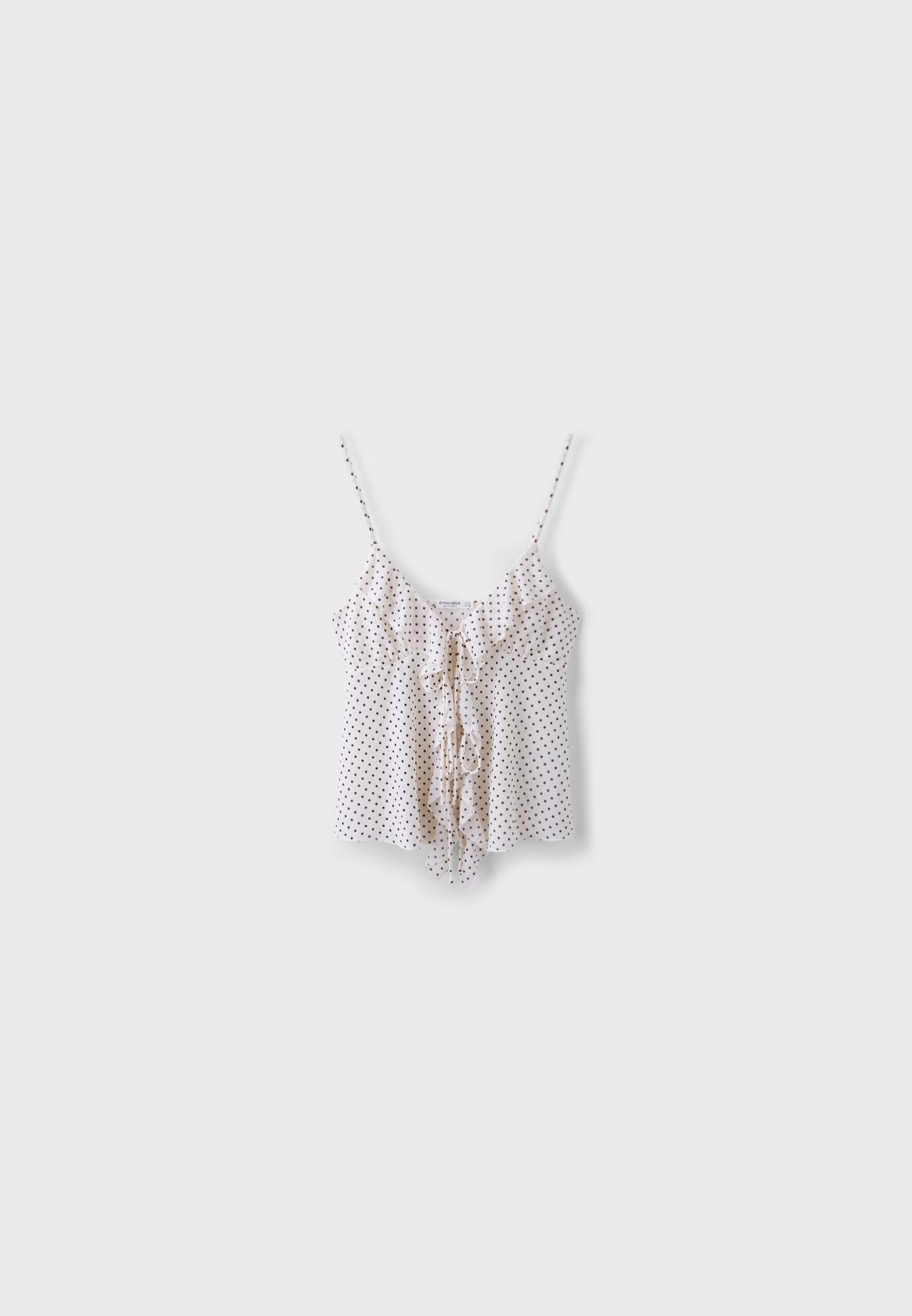 Printed ruffled top — Ecru
